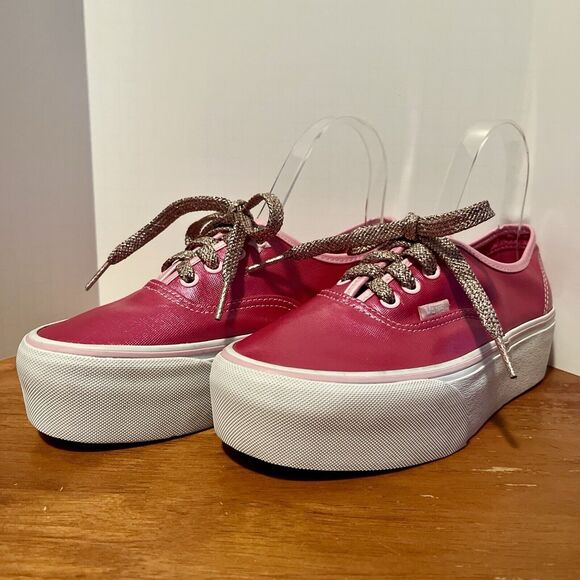 VANS x Barbie Movie Authentic Stackform Hot Pink Platform M 5 W 7 Sparkle Laces - Picture 1 of 11